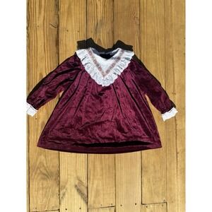 Vtg 80's Velvet Party Dress/ Shirt 6 Lace Ruffle Collar Embroidered Victorian